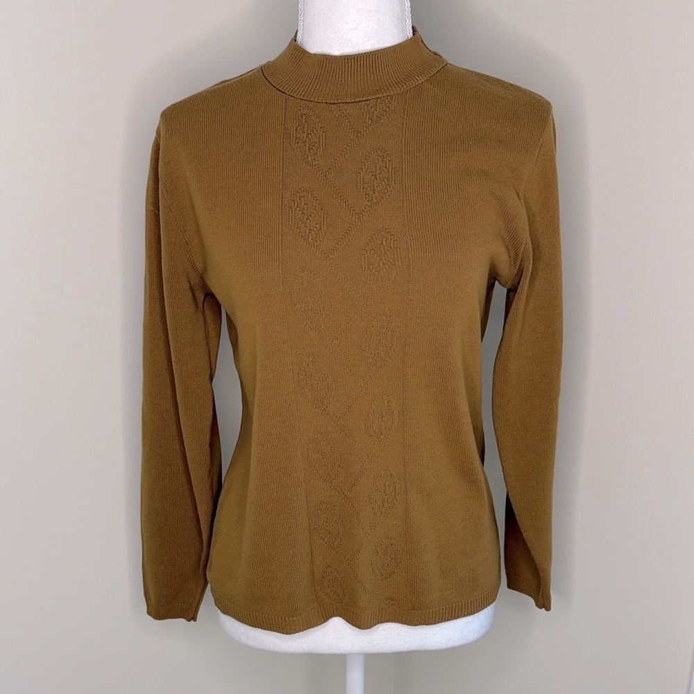 Southern Lady Tan Knit High Neck Patterned Sweater. Small